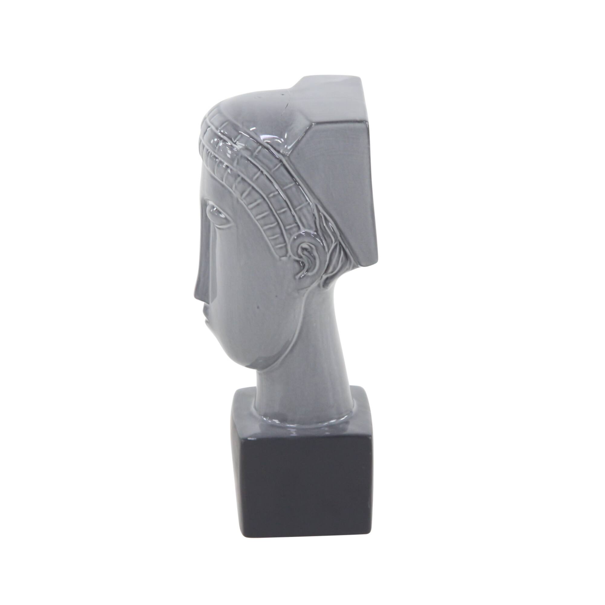 12" Gray Stoneware Woman Head Sculpture